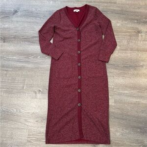 Women's Burgundy Knit Button-Down Mini Dress